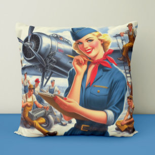 Vintage-Flugzeug Pin-up Kissen