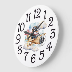 Vintage-Flugzeug Pinguin-Junge Baby-Shower-Geschen Große Wanduhr