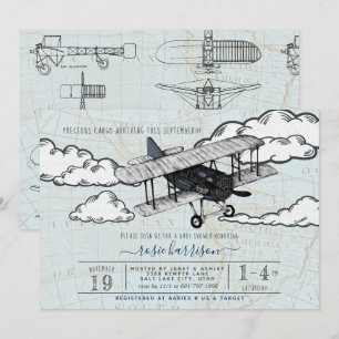 Vintage-Flugzeug Reise-Baby-Party Einladung