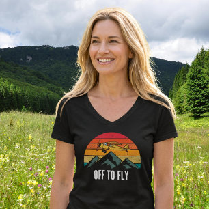 Vintage-Flugzeug Retro-Sonnenuntergang Berge Pilot T-Shirt