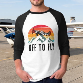 Vintage-Flugzeug Retro-Sonnenuntergang Berge Pilot T-Shirt