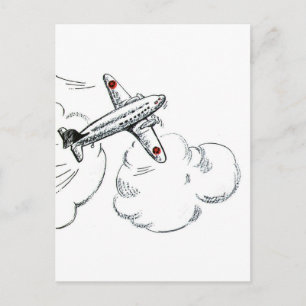 Vintage-Flugzeug Schwarz-Weiß-Zeichnung Postkarte