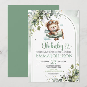 Vintage-Flugzeug-Teddybär-Baby-Party Einladung