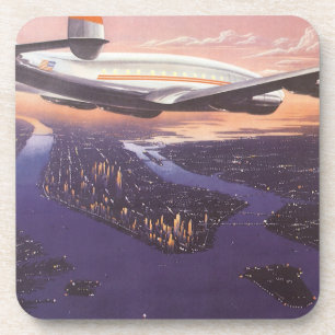 Vintage-Flugzeug über Hudson River, New York City Untersetzer