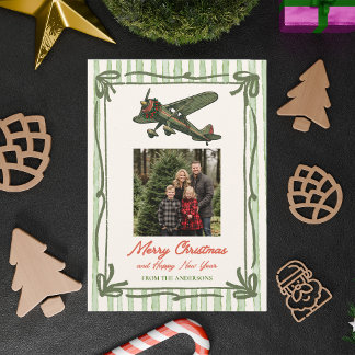 Vintage-Flugzeug und Weihnachtsbaum Foto Luftfahrt Feiertagskarte