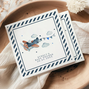 Vintage-Flugzeug-Wolken-Aquarell-Baby-Party Serviette