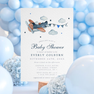 Vintage-Flugzeug-Wolken-Junge-Baby-Party Einladung