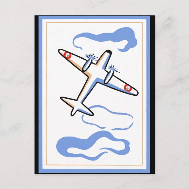 Vintage Flugzeugausdruck Postkarte (Vorderseite)