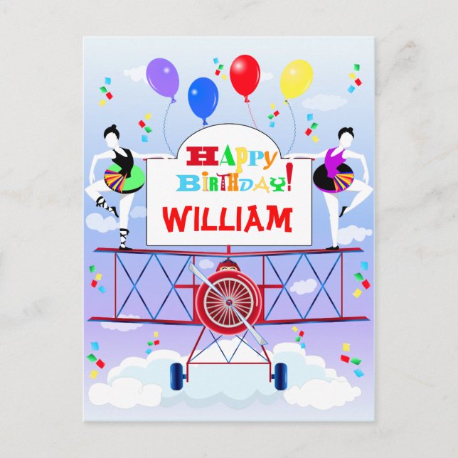 Vintage Flugzeugbesatzung Aviator Acrobat Balloons Postkarte (Vorderseite)