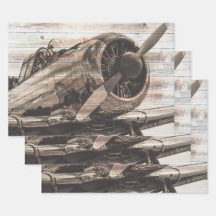 Vintage Flugzeugentwertung Geschenkpapier Set