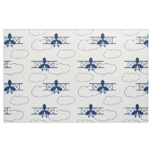 Vintage Flugzeugwolken Navy Blue Stoff