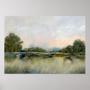 Vintage-Flussblick-Landschaftsimpressionist-Kunst Poster