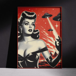Vintage-Flying-Saucer-Pin-up Poster