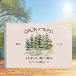 Vintage Foggy Green Forest Watercolor Cabin Lodge Gästebuch