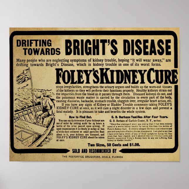 Vintage Foley's Kidney Cure Brights Disease Print Poster (Vorne)