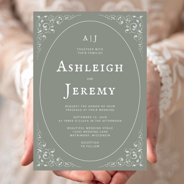 Vintage Foliage Sage Green Wedding Einladung (Von Creator hochgeladen)