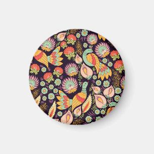 Vintage Folk Floral Birds Ornament Magnet
