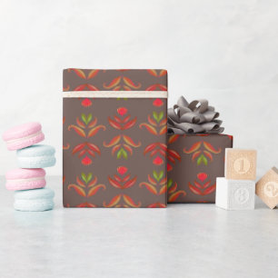 Vintage Folklorekunst Floraldruckerei Gemütlicher Geschenkpapier