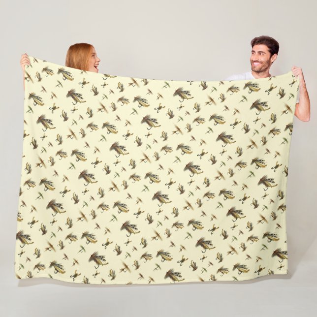Vintage Forellenfliege Fischen Theme Muster Fleecedecke (Beispiel)
