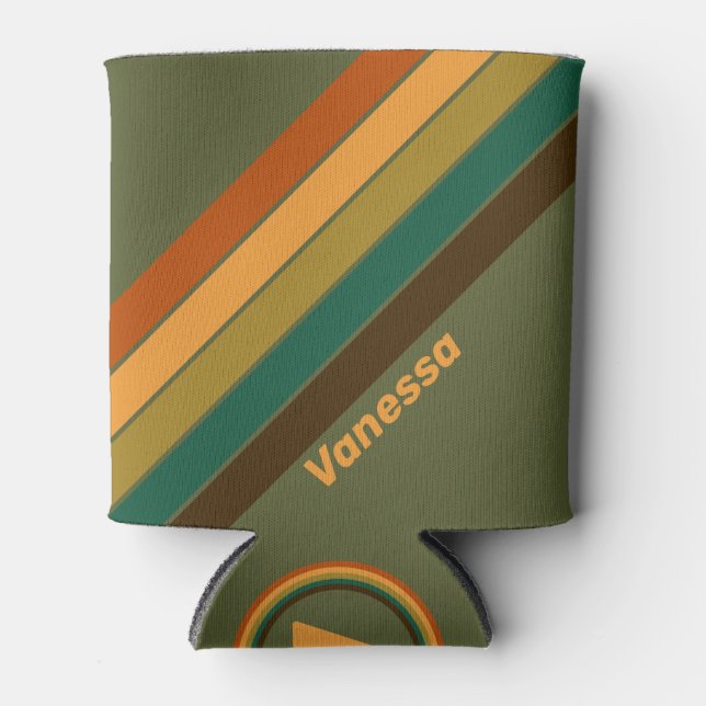 Vintage Forest Marsh Stripes with Name Dosenkühler (Vorderseite)