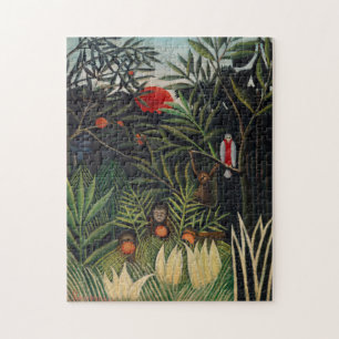 Vintage Forest Monkeys & Bird Illustration Art