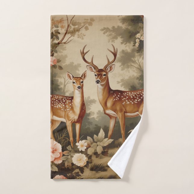 Vintage Forêt Florale Cerf (Serviette à main)