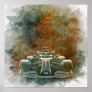 Vintage-Formel-Klassisches Rennauto in Bewegung Poster