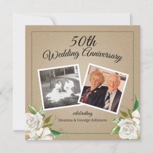 Vintage-Foto Blumen 50. Hochzeitstag Einladung