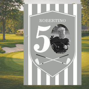 Vintage-Foto Golfer Grau Weiß 50. Geburtstag Einladung