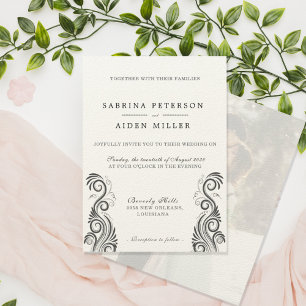 Vintage Foto-Hochzeit mit dem Blüh Black Monogram Einladung