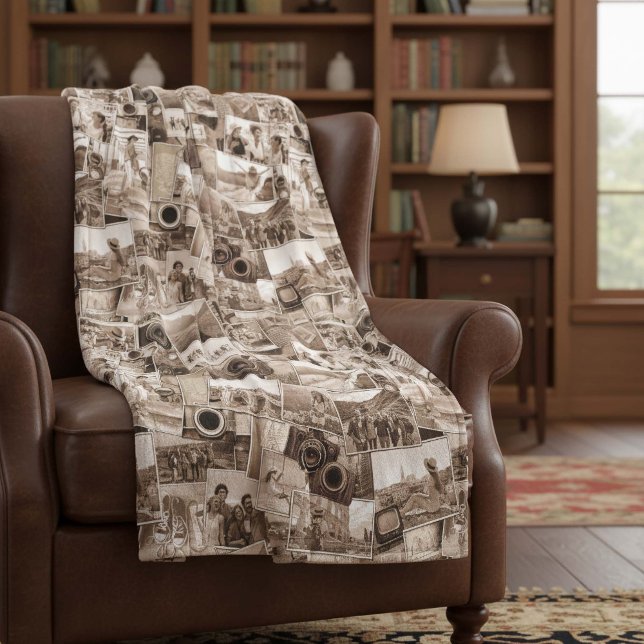 Vintage Fotografie-Collage Sepia ID1066 Fleecedecke (Von Creator hochgeladen)