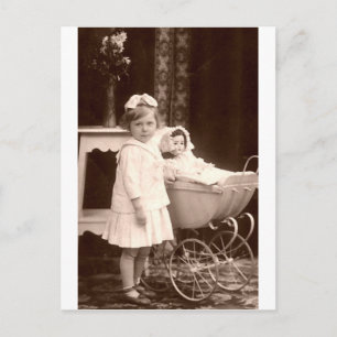 Vintage Fotografie Kind mit Kinderwagen Postkarte
