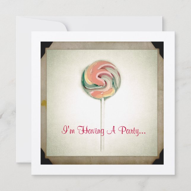 VINTAGE FOTOGRAPH LOLLIPOP-PARTY EINLADUNG (Vorderseite)