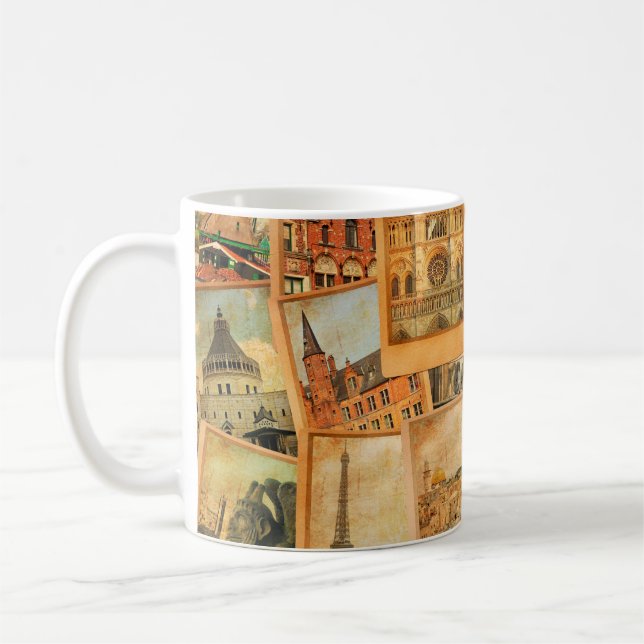Vintage Fotokarten-Collage. Europa, Naher Osten Kaffeetasse (Links)