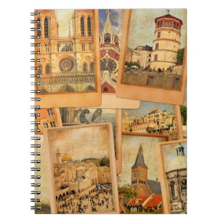 Vintage Fotokarten-Collage. Europa, Naher Osten Notizblock