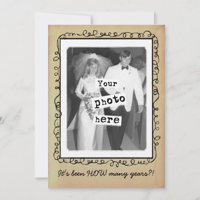 Vintage Fotovorlage zum Hochzeitstag Einladung (Vorderseite)
