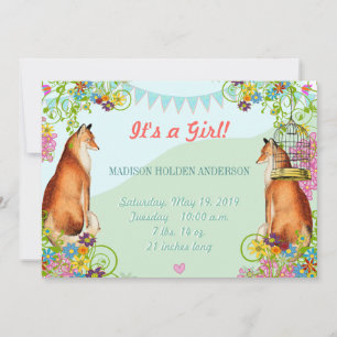 Vintage Fox Bunting Garden Baby Girl Faire-part