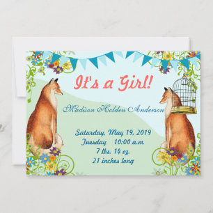 Vintage Fox Bunting Garden Baby Girl Faire-part