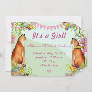 Vintage Fox Bunting Garden Baby Girl Faire-part