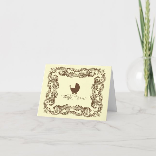 Vintage Frame Baby Carriage Dankeschön Note Card Dankeskarte (Vorderseite)