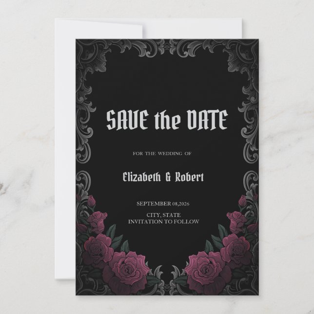 Vintage Frame Dark Roses Gothic Save The Date (Vorderseite)