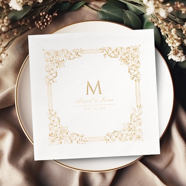 Vintage Frame Elegant Wedding Monogram Servietten Mit Folie (Vintage Frame Elegant Wedding Monogram Foil Napkins)