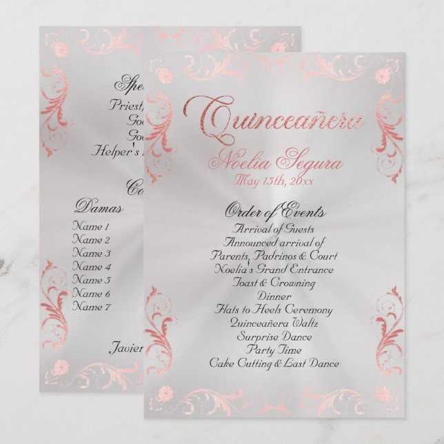 Vintage Frame Quinceanera Program - Pear/Rose Gold Programm (Vorne/Hinten)