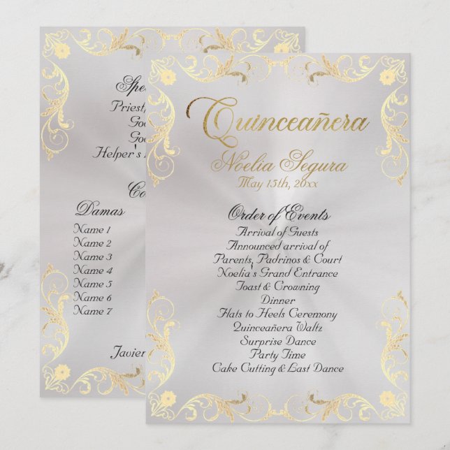 Vintage Frame Quinceanera Program - Pearl/Gold Programm (Vorne/Hinten)