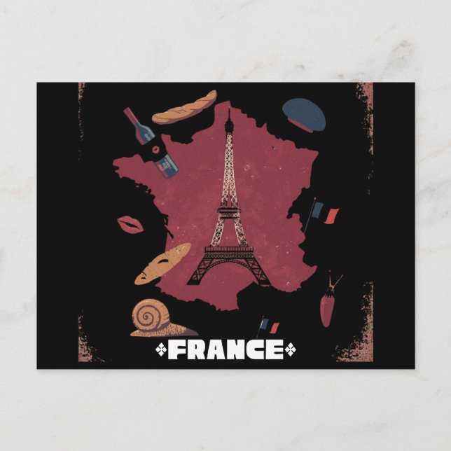 Vintage France Eiffel Tower Paris Map Postkarte (Vorderseite)