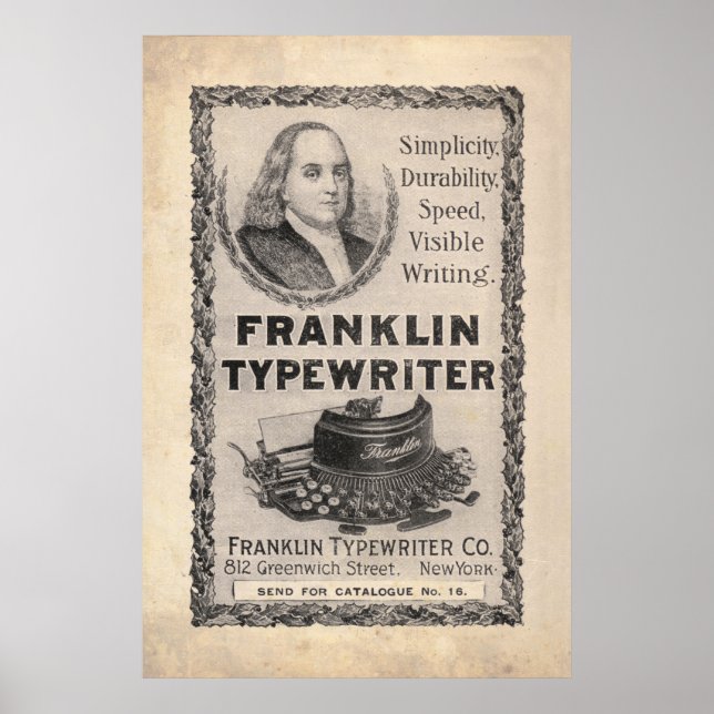 Vintage Franklin Schreibwriter Ad von 1899 Poster (Vorne)