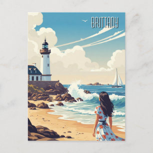 Vintage Frankreich Bretagne Leuchtturm Postkarte