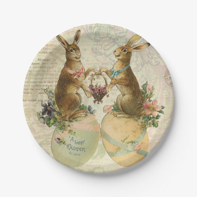 Vintage Franzose-Osterhasen Pappteller (Vorderseite)