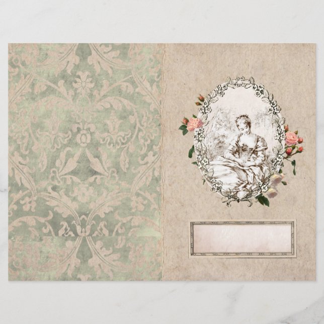 Vintage Französisch Girl Rose Namplate Journal (Vorderseite)