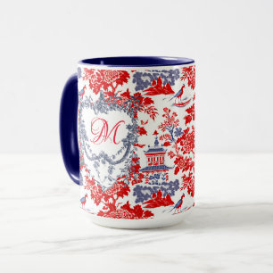 Vintage Französisch Rot Blau Chinoiserie Delft Mon Tasse